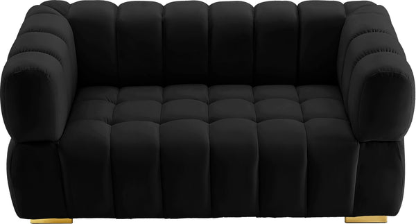 Gwen Velvet / Engineered Wood / Metal / Foam Contemporary Black Velvet Loveseat - 68" W x 35" D x 29.5" H