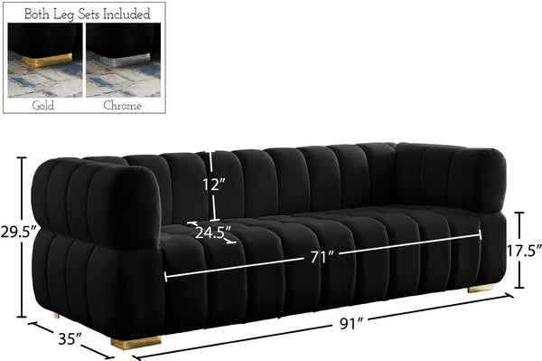 Gwen Velvet / Engineered Wood / Metal / Foam Contemporary Black Velvet Sofa - 91" W x 35" D x 29.5" H