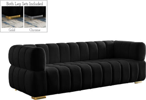 Gwen Velvet / Engineered Wood / Metal / Foam Contemporary Black Velvet Sofa - 91" W x 35" D x 29.5" H