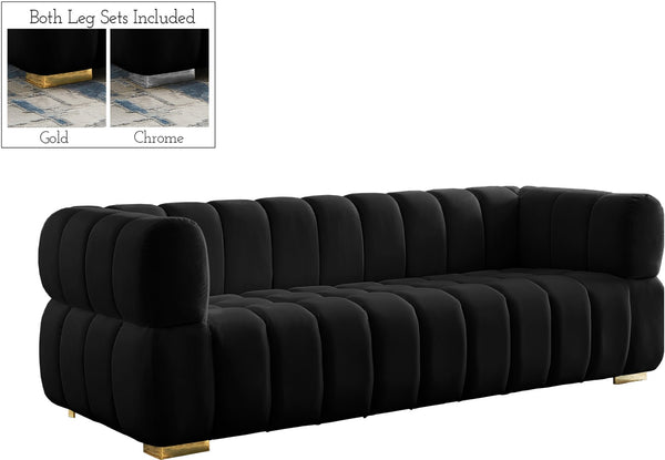 Gwen Velvet / Engineered Wood / Metal / Foam Contemporary Black Velvet Sofa - 91" W x 35" D x 29.5" H
