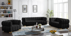 Gwen Velvet / Engineered Wood / Metal / Foam Contemporary Black Velvet Sofa - 91" W x 35" D x 29.5" H