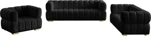 Gwen Velvet / Engineered Wood / Metal / Foam Contemporary Black Velvet Sofa - 91" W x 35" D x 29.5" H