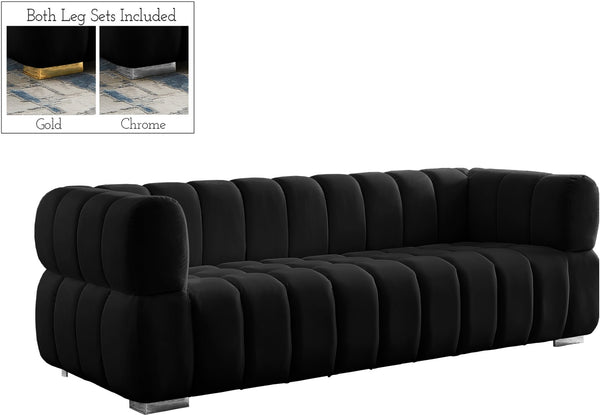 Gwen Velvet / Engineered Wood / Metal / Foam Contemporary Black Velvet Sofa - 91" W x 35" D x 29.5" H