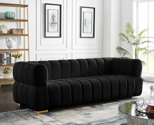 Gwen Velvet / Engineered Wood / Metal / Foam Contemporary Black Velvet Sofa - 91" W x 35" D x 29.5" H