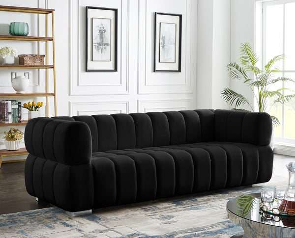 Gwen Velvet / Engineered Wood / Metal / Foam Contemporary Black Velvet Sofa - 91" W x 35" D x 29.5" H
