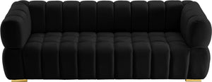 Gwen Velvet / Engineered Wood / Metal / Foam Contemporary Black Velvet Sofa - 91" W x 35" D x 29.5" H