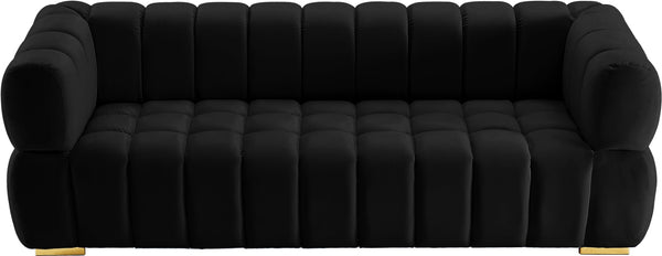 Gwen Velvet / Engineered Wood / Metal / Foam Contemporary Black Velvet Sofa - 91" W x 35" D x 29.5" H