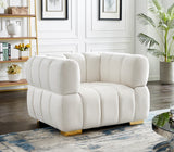 Gwen Velvet / Engineered Wood / Metal / Foam Contemporary Cream Velvet Chair - 46" W x 35" D x 29.5" H