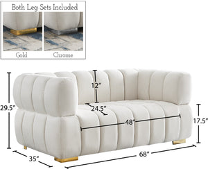 Gwen Velvet / Engineered Wood / Metal / Foam Contemporary Cream Velvet Loveseat - 68" W x 35" D x 29.5" H
