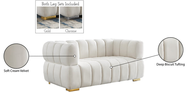 Gwen Velvet / Engineered Wood / Metal / Foam Contemporary Cream Velvet Loveseat - 68" W x 35" D x 29.5" H