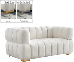 Gwen Velvet / Engineered Wood / Metal / Foam Contemporary Cream Velvet Loveseat - 68" W x 35" D x 29.5" H