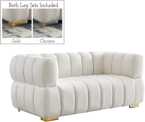 Gwen Velvet / Engineered Wood / Metal / Foam Contemporary Cream Velvet Loveseat - 68" W x 35" D x 29.5" H