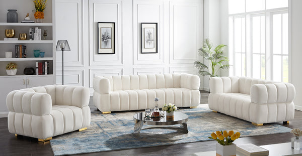 Gwen Velvet / Engineered Wood / Metal / Foam Contemporary Cream Velvet Loveseat - 68" W x 35" D x 29.5" H