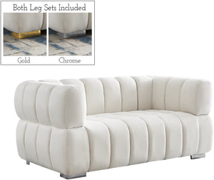 Gwen Velvet / Engineered Wood / Metal / Foam Contemporary Cream Velvet Loveseat - 68" W x 35" D x 29.5" H