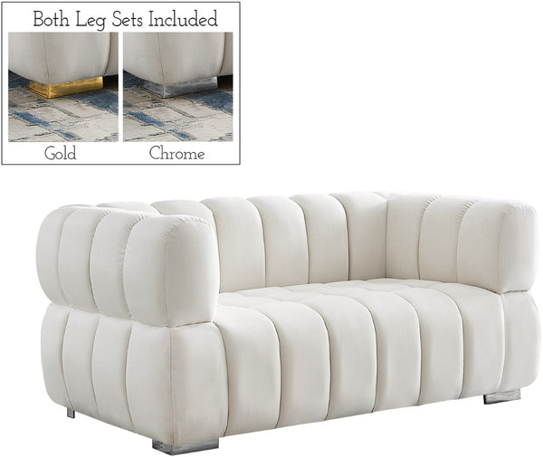 Gwen Velvet / Engineered Wood / Metal / Foam Contemporary Cream Velvet Loveseat - 68" W x 35" D x 29.5" H
