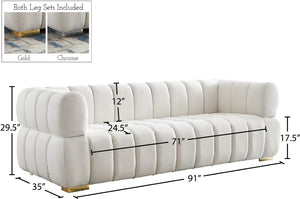 Gwen Velvet / Engineered Wood / Metal / Foam Contemporary Cream Velvet Sofa - 91" W x 35" D x 29.5" H