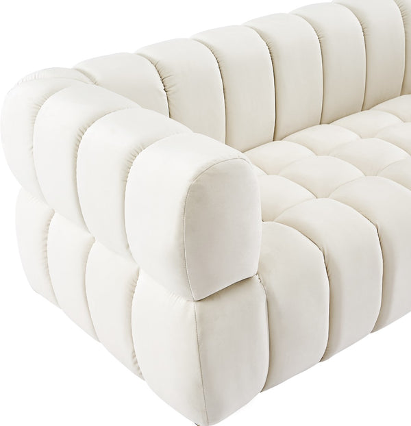 Gwen Velvet / Engineered Wood / Metal / Foam Contemporary Cream Velvet Sofa - 91" W x 35" D x 29.5" H