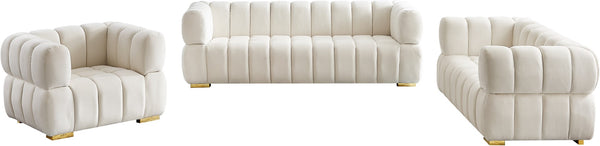 Gwen Velvet / Engineered Wood / Metal / Foam Contemporary Cream Velvet Sofa - 91" W x 35" D x 29.5" H