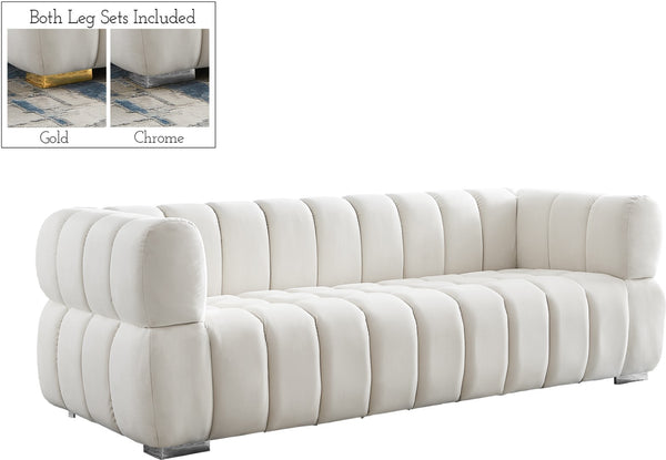 Gwen Velvet / Engineered Wood / Metal / Foam Contemporary Cream Velvet Sofa - 91" W x 35" D x 29.5" H