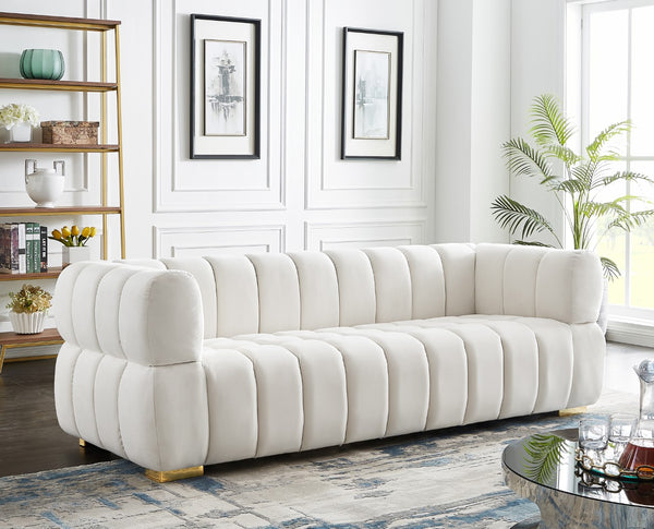 Gwen Velvet / Engineered Wood / Metal / Foam Contemporary Cream Velvet Sofa - 91" W x 35" D x 29.5" H