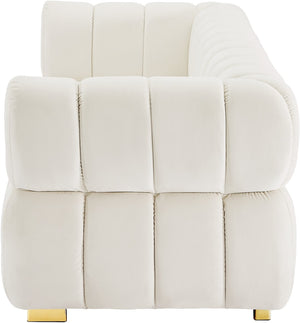 Gwen Velvet / Engineered Wood / Metal / Foam Contemporary Cream Velvet Sofa - 91" W x 35" D x 29.5" H
