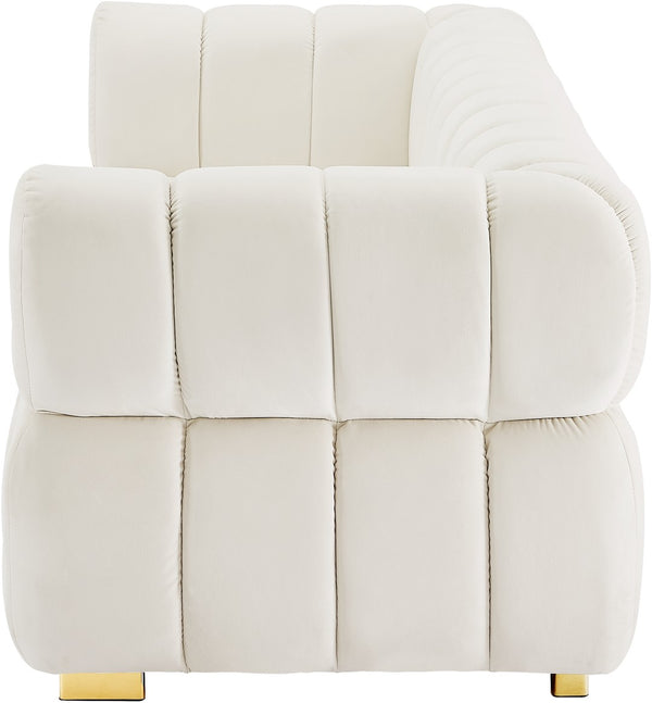 Gwen Velvet / Engineered Wood / Metal / Foam Contemporary Cream Velvet Sofa - 91" W x 35" D x 29.5" H