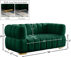 Gwen Velvet / Engineered Wood / Metal / Foam Contemporary Green Velvet Loveseat - 68" W x 35" D x 29.5" H