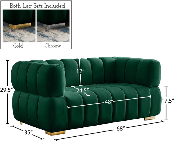 Gwen Velvet / Engineered Wood / Metal / Foam Contemporary Green Velvet Loveseat - 68" W x 35" D x 29.5" H