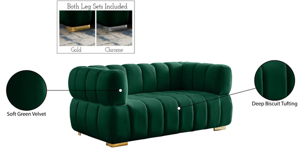 Gwen Velvet / Engineered Wood / Metal / Foam Contemporary Green Velvet Loveseat - 68" W x 35" D x 29.5" H