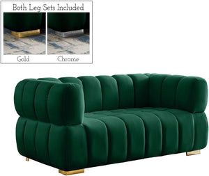 Gwen Velvet / Engineered Wood / Metal / Foam Contemporary Green Velvet Loveseat - 68" W x 35" D x 29.5" H
