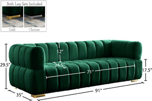 Gwen Velvet / Engineered Wood / Metal / Foam Contemporary Green Velvet Sofa - 91" W x 35" D x 29.5" H