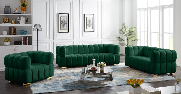 Gwen Velvet / Engineered Wood / Metal / Foam Contemporary Green Velvet Sofa - 91" W x 35" D x 29.5" H