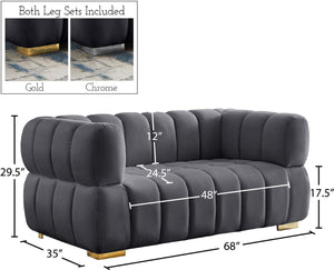 Gwen Velvet / Engineered Wood / Metal / Foam Contemporary Grey Velvet Loveseat - 68" W x 35" D x 29.5" H