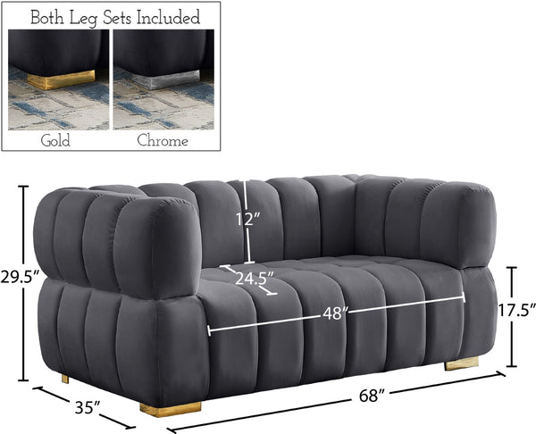 Gwen Velvet / Engineered Wood / Metal / Foam Contemporary Grey Velvet Loveseat - 68" W x 35" D x 29.5" H