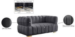 Gwen Velvet / Engineered Wood / Metal / Foam Contemporary Grey Velvet Loveseat - 68" W x 35" D x 29.5" H