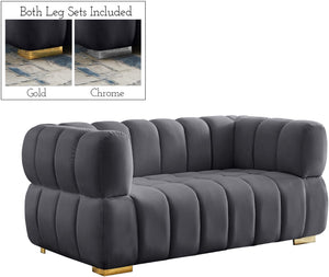 Gwen Velvet / Engineered Wood / Metal / Foam Contemporary Grey Velvet Loveseat - 68" W x 35" D x 29.5" H