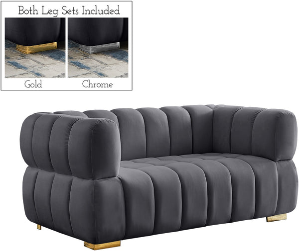 Gwen Velvet / Engineered Wood / Metal / Foam Contemporary Grey Velvet Loveseat - 68" W x 35" D x 29.5" H