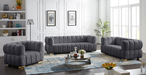 Gwen Velvet / Engineered Wood / Metal / Foam Contemporary Grey Velvet Loveseat - 68" W x 35" D x 29.5" H