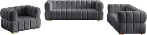 Gwen Velvet / Engineered Wood / Metal / Foam Contemporary Grey Velvet Loveseat - 68" W x 35" D x 29.5" H