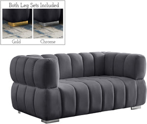 Gwen Velvet / Engineered Wood / Metal / Foam Contemporary Grey Velvet Loveseat - 68" W x 35" D x 29.5" H
