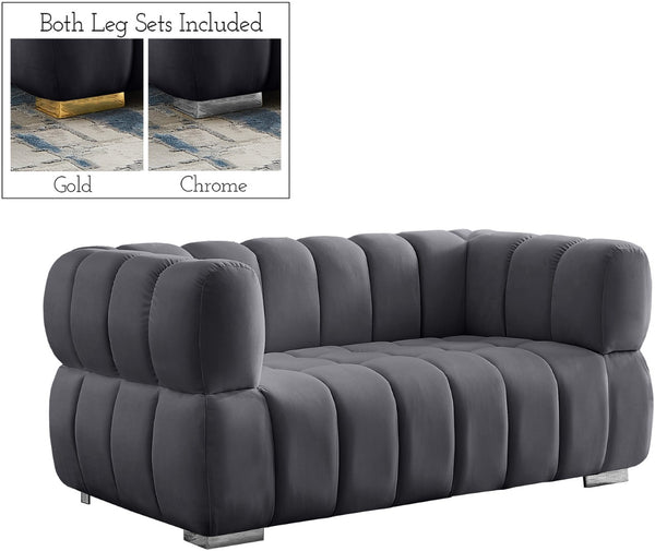 Gwen Velvet / Engineered Wood / Metal / Foam Contemporary Grey Velvet Loveseat - 68" W x 35" D x 29.5" H