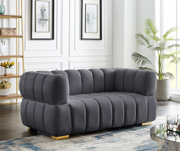 Gwen Velvet / Engineered Wood / Metal / Foam Contemporary Grey Velvet Loveseat - 68" W x 35" D x 29.5" H