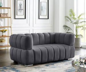 Gwen Velvet / Engineered Wood / Metal / Foam Contemporary Grey Velvet Loveseat - 68" W x 35" D x 29.5" H