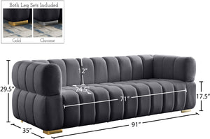 Gwen Velvet / Engineered Wood / Metal / Foam Contemporary Grey Velvet Sofa - 91" W x 35" D x 29.5" H