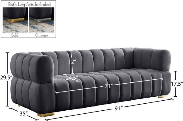 Gwen Velvet / Engineered Wood / Metal / Foam Contemporary Grey Velvet Sofa - 91" W x 35" D x 29.5" H