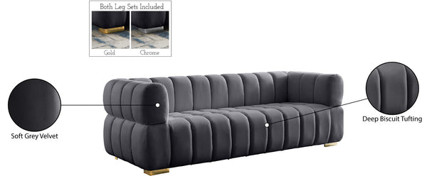 Gwen Velvet / Engineered Wood / Metal / Foam Contemporary Grey Velvet Sofa - 91" W x 35" D x 29.5" H