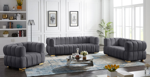 Gwen Velvet / Engineered Wood / Metal / Foam Contemporary Grey Velvet Sofa - 91" W x 35" D x 29.5" H