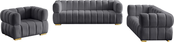 Gwen Velvet / Engineered Wood / Metal / Foam Contemporary Grey Velvet Sofa - 91" W x 35" D x 29.5" H