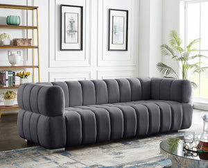 Gwen Velvet / Engineered Wood / Metal / Foam Contemporary Grey Velvet Sofa - 91" W x 35" D x 29.5" H