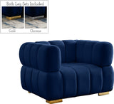 Gwen Velvet / Engineered Wood / Metal / Foam Contemporary Navy Velvet Chair - 46" W x 35" D x 29.5" H